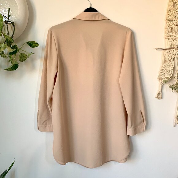 Dorothry Perkins Beige Collar ¾ Length Sleeve Blouse Corpcore Siren Minimalist - Picture 4 of 14